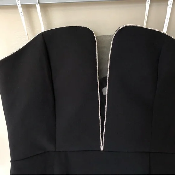 HALSTON HERITAGE Black + Silver Strapless Deep V Formal Maxi Gown Dress Size 6 - Picture 5 of 11